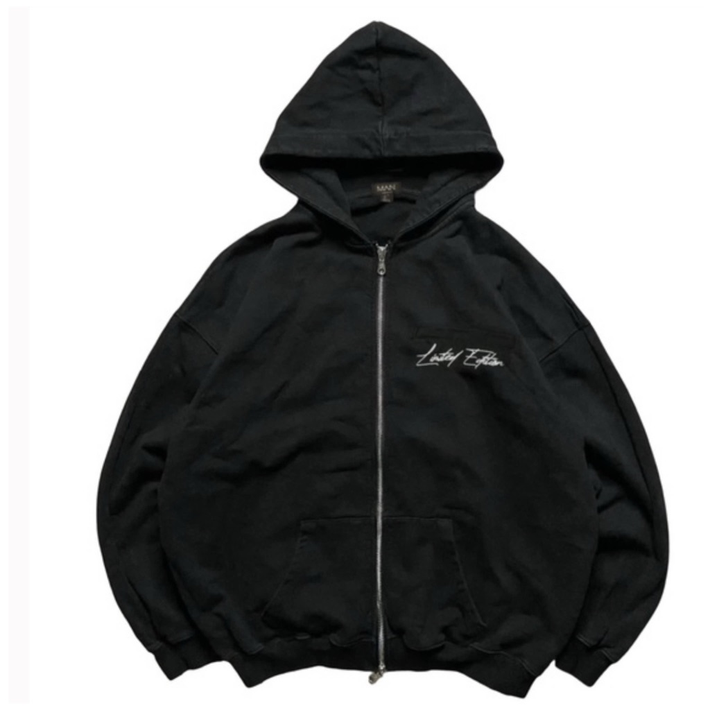 Boohooman Boxy Embroidery Denim Hoodie Limited Edition